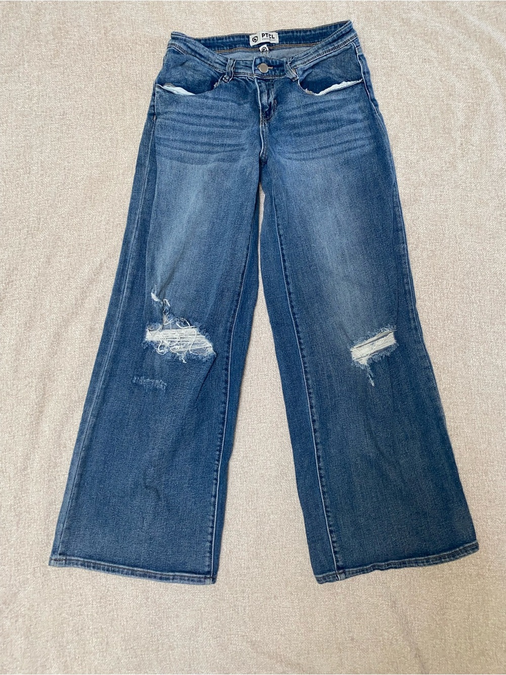 PTCL High Rise Distressed Wide Leg Jeans - Medium Wash Size 28